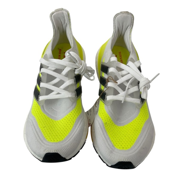 Men’s Size 8.5 Adidas UltraBoost 21 White Solar Yellow Tennis Shoes Runners NWT - Picture 5 of 8
